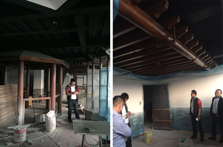 食客友約湘菜餐飲連鎖店工地現場考察-餐廳照明設計燈具定制工程案例